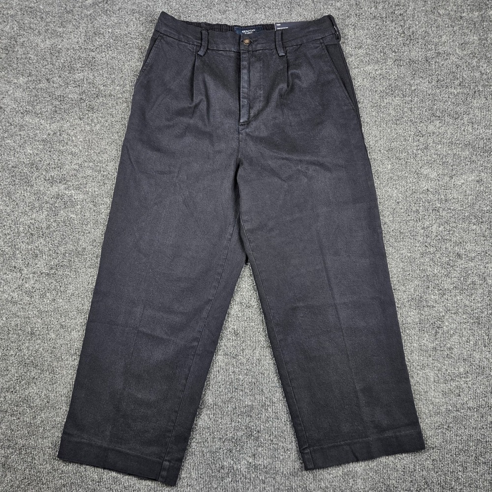 American Eagle Loose Cropped Trouser Pants 30x30 Blue Flex Pleated Chino NEW